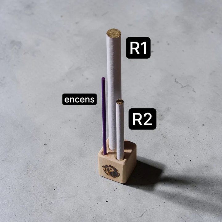 Comparaison des tailles des bâtons de moxa R1 et R2