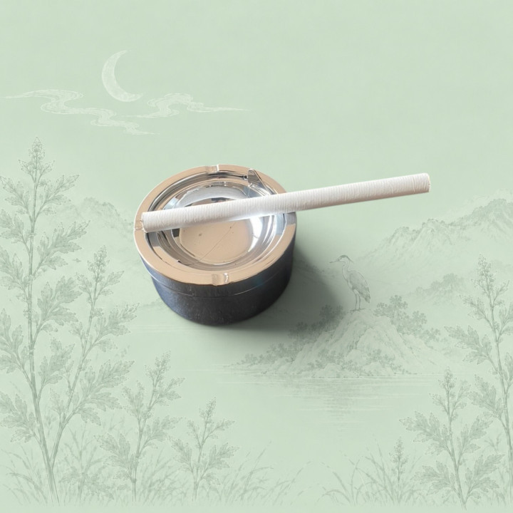 Metal push-button ashtray for moxa sticks